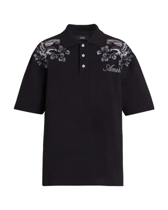AMIRI Men's Floral-Embroidered Cotton Polo Shirt