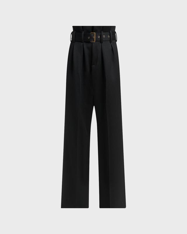 Belted Wool-Blend Paperbag Trousers