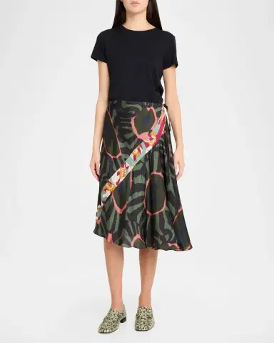 Dries Van Noten Sibanna Abstract-Print Satin Asymmetric Midi Skirt | Thumbnail 2