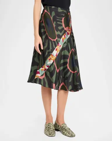 Dries Van Noten Sibanna Abstract-Print Satin Asymmetric Midi Skirt | Thumbnail 4