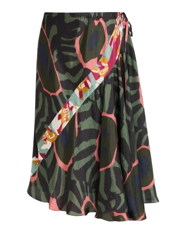 Dries Van Noten Sibanna Abstract-Print Satin Asymmetric Midi Skirt