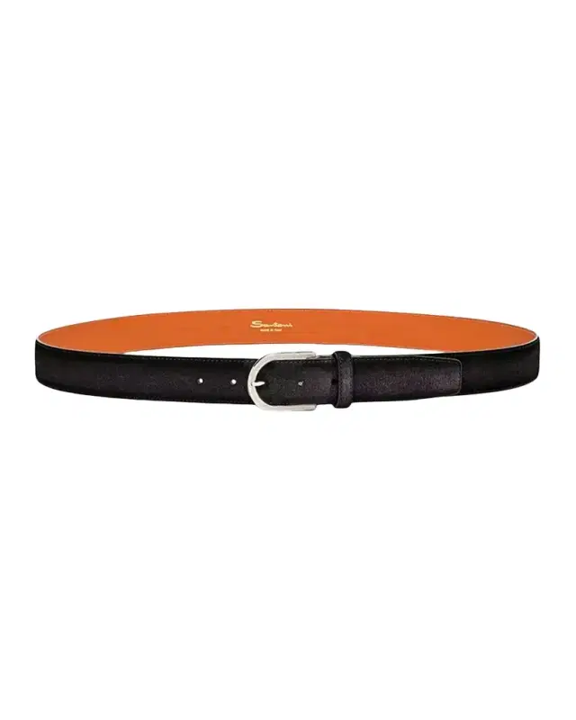 Santoni Men's Cintura Fibbia Suede Round-Buckle Belt
