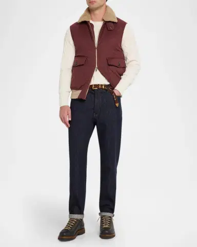 Brunello Cucinelli Men's Shearling-Collar Wool Down Padded Vest | Thumbnail 2