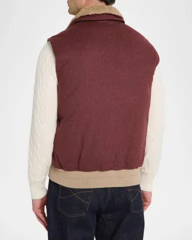Brunello Cucinelli Men's Shearling-Collar Wool Down Padded Vest | Thumbnail 3