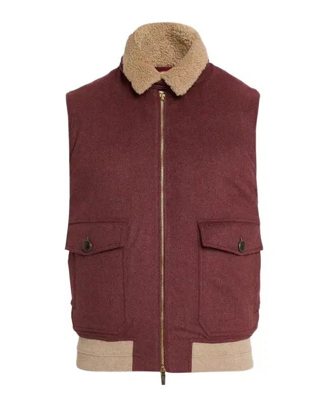 Brunello Cucinelli Men's Shearling-Collar Wool Down Padded Vest