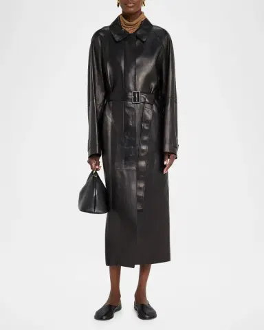 Lafayette 148 New York Oversized Belted Leather Trench Coat | Thumbnail 2