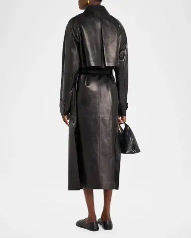 Lafayette 148 New York Oversized Belted Leather Trench Coat | Thumbnail 3