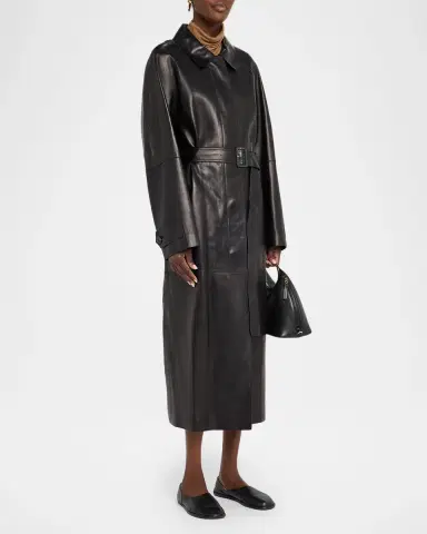 Lafayette 148 New York Oversized Belted Leather Trench Coat | Thumbnail 4