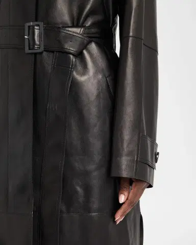 Lafayette 148 New York Oversized Belted Leather Trench Coat | Thumbnail 5