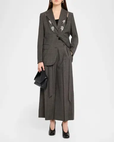 Simone Rocha Prince Of Wales Check Wool Wide-Leg Crop Trousers With Belt | Thumbnail 2 Simone Rocha Prince Of Wales Check Wool Wide-Leg Crop Trousers With Belt | Thumbnail 2