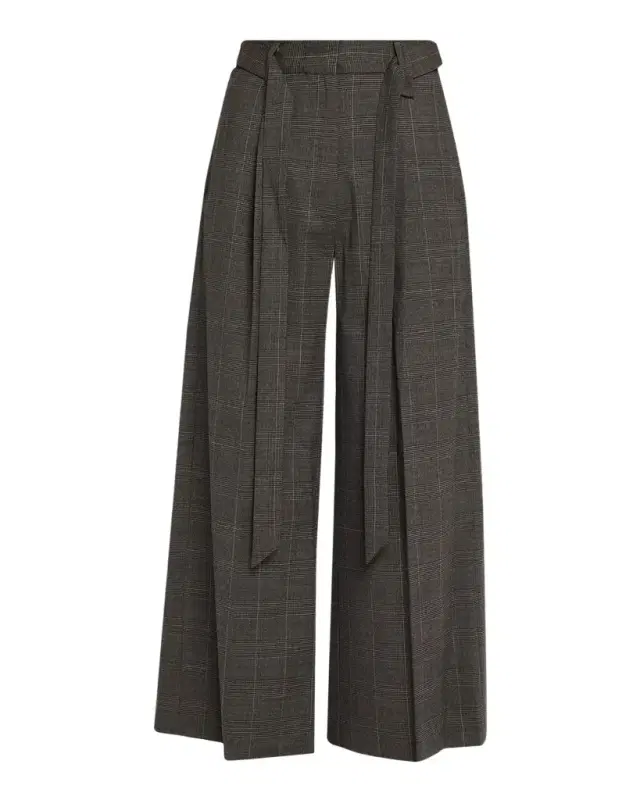 Simone Rocha Prince Of Wales Check Wool Wide-Leg Crop Trousers With Belt