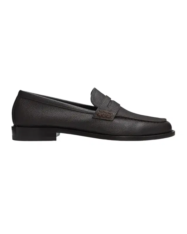 Manolo Blahnik Men's Perry Grained Leather Penny Loafers