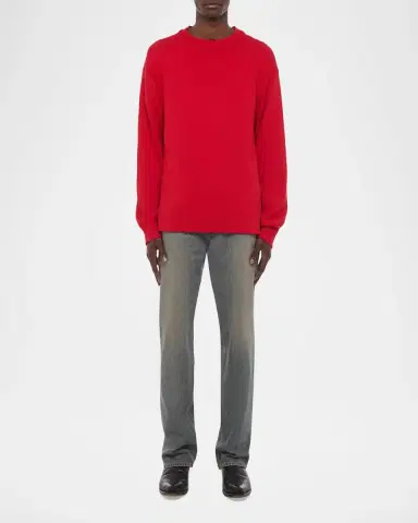Helmut Lang Men's Cotton Lettuce-Trim Crewneck Sweater | Thumbnail 2 Helmut Lang Men's Cotton Lettuce-Trim Crewneck Sweater | Thumbnail 2