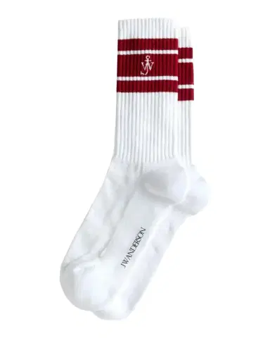 JW Anderson Men's Ribbed Stripe Monogram Mid-Calf Sport Socks | Thumbnail 1 JW Anderson Men's Ribbed Stripe Monogram Mid-Calf Sport Socks | Thumbnail 1