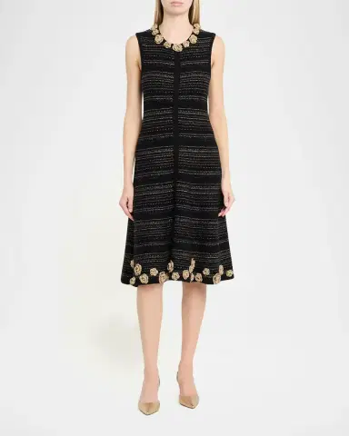 Rickie Freeman for Teri Jon Striped Crochet Floral Applique Midi Dress | Thumbnail 2 Rickie Freeman for Teri Jon Striped Crochet Floral Applique Midi Dress | Thumbnail 2
