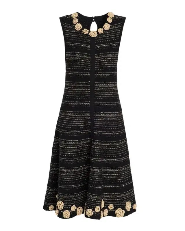 Striped Crochet Floral Applique Midi Dress