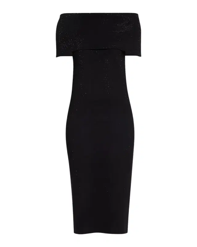 Off-Shoulder Rhinestone Bodycon Midi Dress