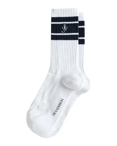 JW Anderson Men's Ribbed Stripe Monogram Mid-Calf Sport Socks | Thumbnail 1 JW Anderson Men's Ribbed Stripe Monogram Mid-Calf Sport Socks | Thumbnail 1