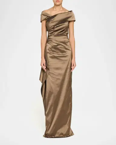 Rickie Freeman for Teri Jon Off-Shoulder Stretch Taffeta Column Gown | Thumbnail 2