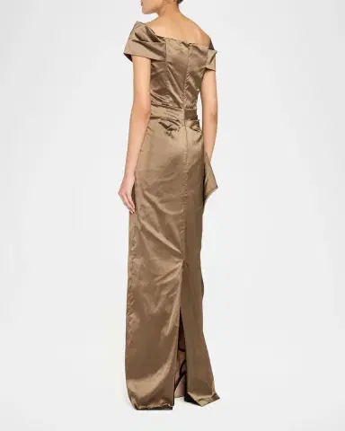 Rickie Freeman for Teri Jon Off-Shoulder Stretch Taffeta Column Gown | Thumbnail 3