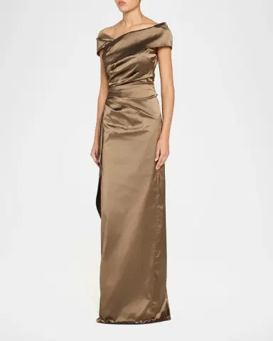 Rickie Freeman for Teri Jon Off-Shoulder Stretch Taffeta Column Gown | Thumbnail 4