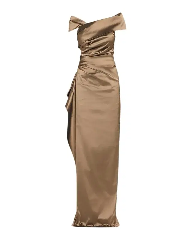 Off-Shoulder Stretch Taffeta Column Gown