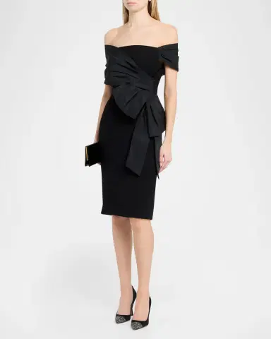 Rickie Freeman for Teri Jon Off-Shoulder Taffeta Wrap Crepe Dress | Thumbnail 4 Rickie Freeman for Teri Jon Off-Shoulder Taffeta Wrap Crepe Dress | Thumbnail 4