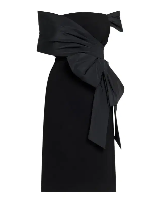 Off-Shoulder Taffeta Wrap Crepe Dress