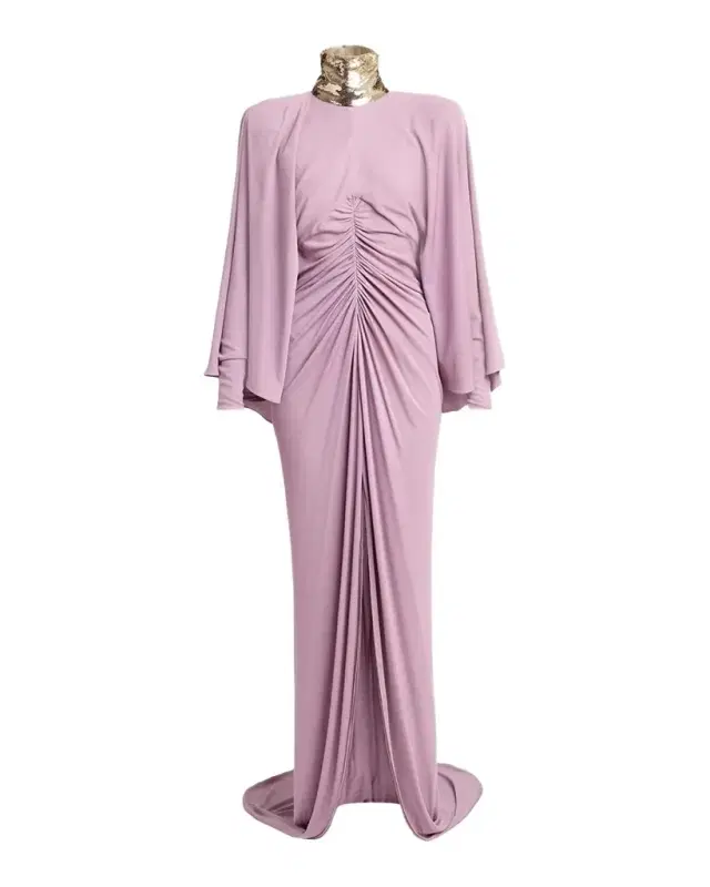 Valentino Garavani Sequined Turtleneck Draped Cape Backless Gown