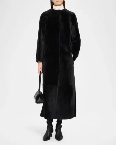 Yves Salomon Manteau Lamb Shearling Collarless Long Coat | Thumbnail 2