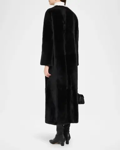 Yves Salomon Manteau Lamb Shearling Collarless Long Coat | Thumbnail 3