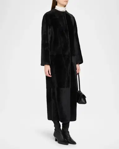 Yves Salomon Manteau Lamb Shearling Collarless Long Coat | Thumbnail 4