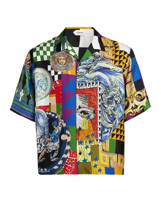 Versace Medusa Collage Silk Twill Camp Shirt