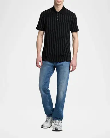 Versace Men's Cotton Greca-Stripe Polo Shirt | Thumbnail 2