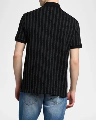 Versace Men's Cotton Greca-Stripe Polo Shirt | Thumbnail 3