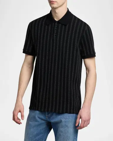 Versace Men's Cotton Greca-Stripe Polo Shirt | Thumbnail 4
