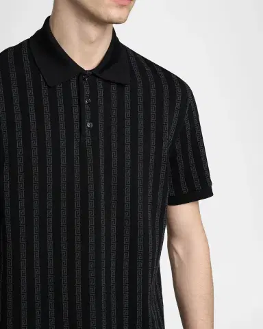 Versace Men's Cotton Greca-Stripe Polo Shirt | Thumbnail 5