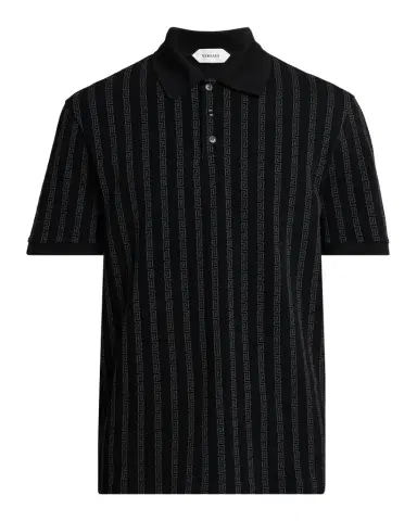 Versace Men's Cotton Greca-Stripe Polo Shirt | Thumbnail 1