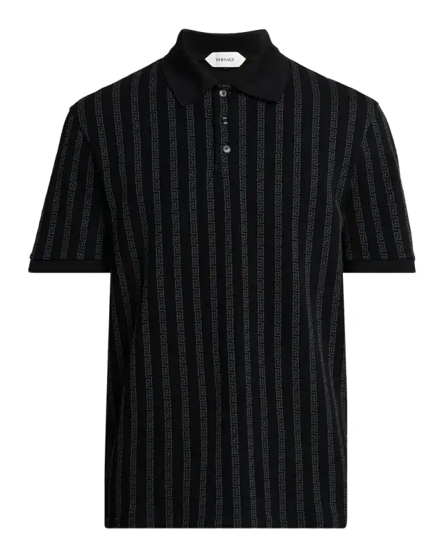 Versace Men's Cotton Greca-Stripe Polo Shirt