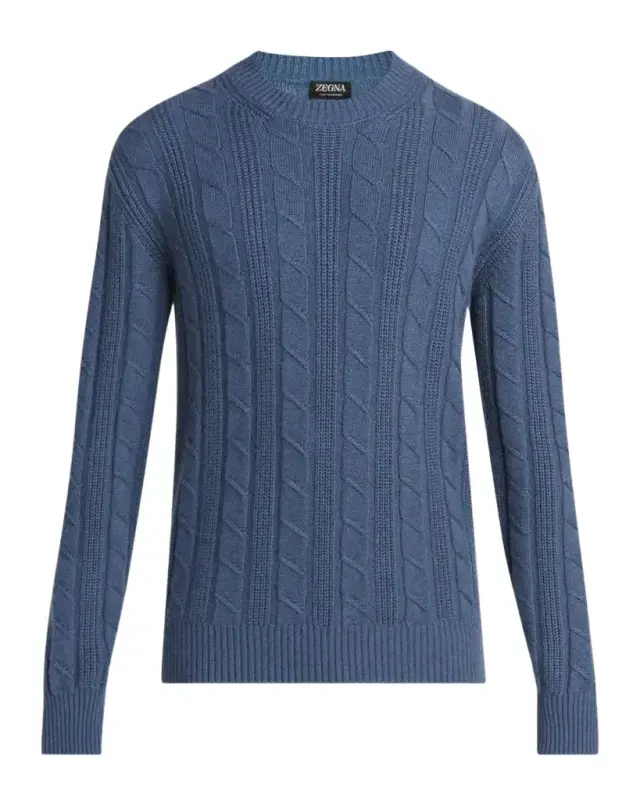 Zegna Men's Oasi Cashmere Cable Crewneck Sweater