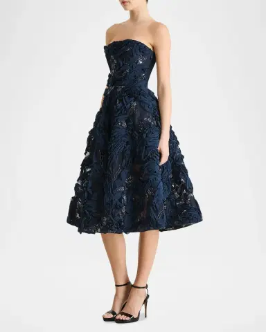 HELSI Florence Strapless Beaded Floral Mesh Gown | Thumbnail 4