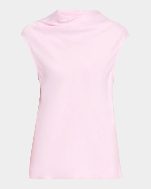 Alberta Ferretti Cowl-Neck Satin Cap-Sleeve Top