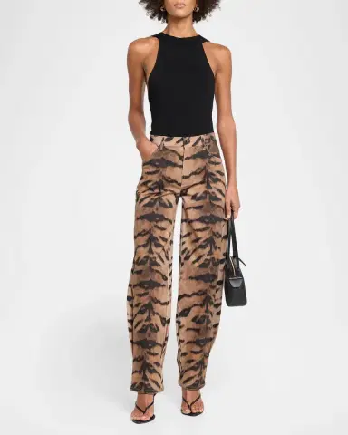 Kobi Halperin Hallie Tiger-Print Tapered Barrel-Leg Jeans | Thumbnail 2