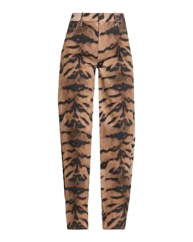 Kobi Halperin Hallie Tiger-Print Tapered Barrel-Leg Jeans