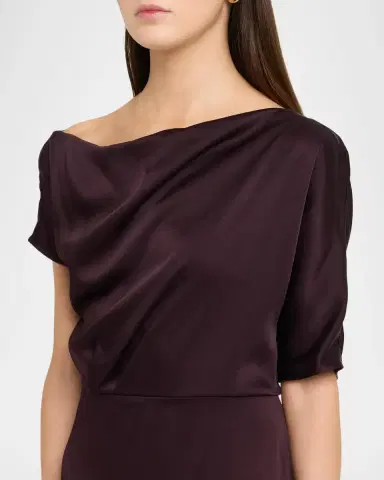 Kiton Asymmetric Draped Satin Short-Sleeve Trumpet Gown | Thumbnail 5 Kiton Asymmetric Draped Satin Short-Sleeve Trumpet Gown | Thumbnail 5