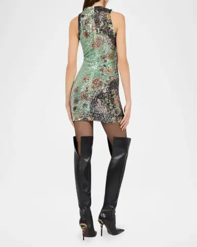 Roberto Cavalli Sleeveless Floral Sequined Stretch Mini Dress | Thumbnail 3