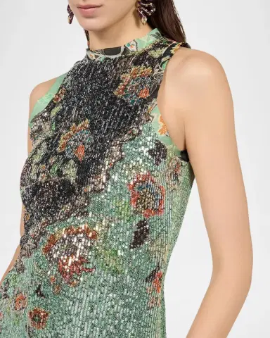 Roberto Cavalli Sleeveless Floral Sequined Stretch Mini Dress | Thumbnail 4