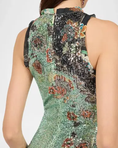 Roberto Cavalli Sleeveless Floral Sequined Stretch Mini Dress | Thumbnail 5