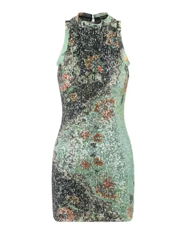 Roberto Cavalli Sleeveless Floral Sequined Stretch Mini Dress | Thumbnail 1