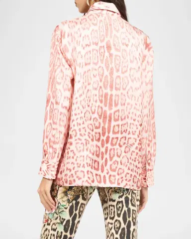 Roberto Cavalli Leopard-Print Silk Button-Down Shirt | Thumbnail 3 Roberto Cavalli Leopard-Print Silk Button-Down Shirt | Thumbnail 3
